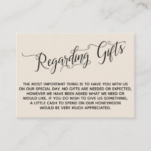 Elegant script over Huwelijkscadeaus Cream Informatiekaartje