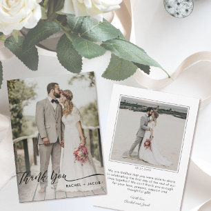 Elegant Script Overlay Modern Two Photo Wedding Bedankkaart