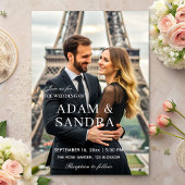 Elegant script Overlay Modern zwart wit Trouwen Kaart