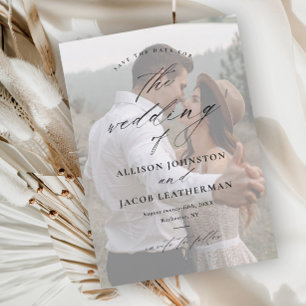 Elegant Script Overlay Photo Wedding Save the Date Magnetische Uitnodiging
