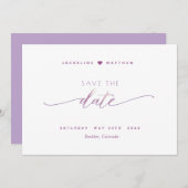 Elegant Script, Paarse Lavendel Eenvoudige Trouwda Save The Date (Voorkant / Achterkant)