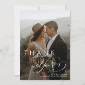 Elegant script pasgetrouwden trouwfoto bedankt kaart (Voorkant)