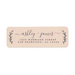 Elegant Script Pastel Pink Weduwadres Rendement Etiket
