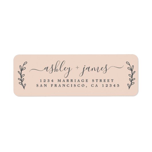 Elegant Script Pastel Pink Weduwadres Rendement Etiket (Voorkant)