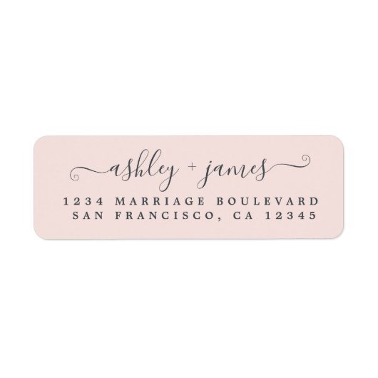 Elegant Script Pastel Pink Weduwadres Rendement Etiket (Voorkant)