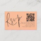 Elegant Script Peach QR Code Bruiloft RSVP Informatiekaartje (Voorkant)