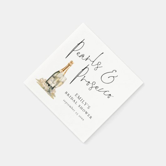 Elegant Script Pearls en Prosecco Vrijgezellenfees Servet (Hoek)
