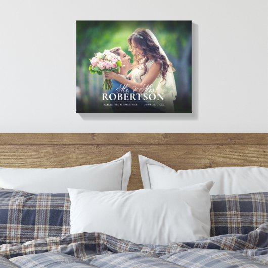 Elegant Script Personalized Wedding Canvas Afdruk (Insitu (Slaapkamer))