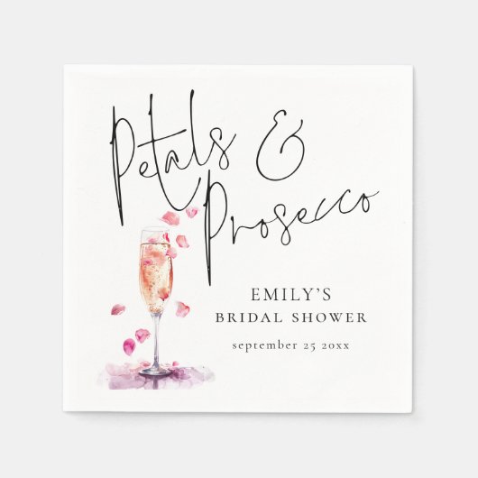 Elegant Script Petals en Prosecco Vrijgezellenfees Servet (Voorkant)