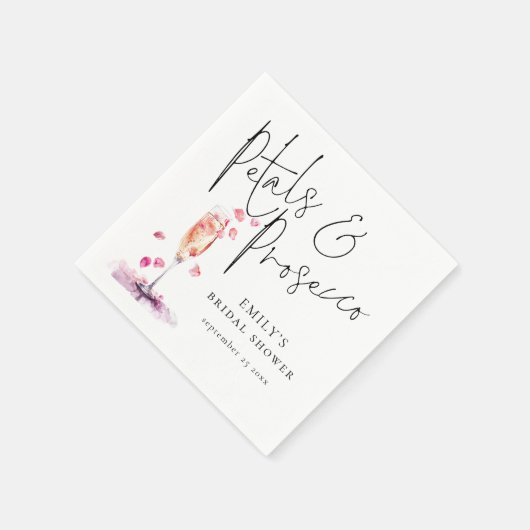Elegant Script Petals en Prosecco Vrijgezellenfees Servet (Hoek)