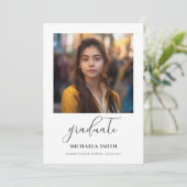 Elegant Script Photo Afstuderen Aankondiging (Staand voorkant)