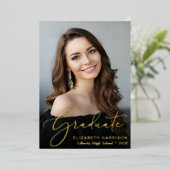 Elegant Script Photo Afstuderen Folie Uitnodiging (Staand Voorkant)