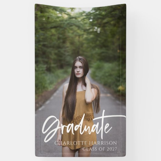 Elegant Script Photo Afstuderen Spandoek (Verticaal)