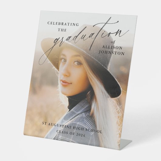 Elegant Script Photo Afstuderen Welkom Reclamebord Met Voetstuk (Voorkant)