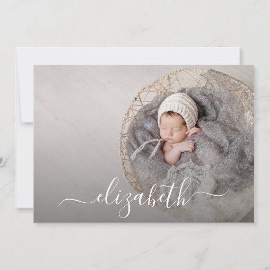 Elegant Script Photo Baby Birth Announements (Voorkant)