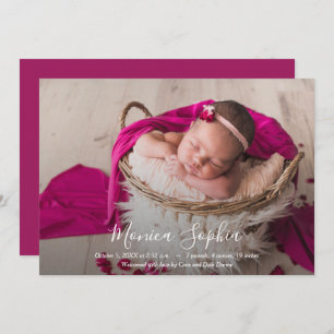 Elegant Script Photo Baby Birth Announements