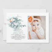 Elegant Script Photo Baptism Invitation Kaart (Voorkant)