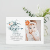 Elegant Script Photo Baptism Invitation Kaart (Staand voorkant)
