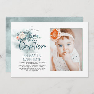 Elegant Script Photo Baptism Invitation Kaart