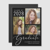 Elegant Script Photo Black Afstuderen Magnetische Uitnodiging (Voorkant / Achterkant)