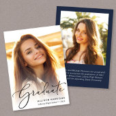 Elegant Script Photo Blue Afstuderen Aankondiging