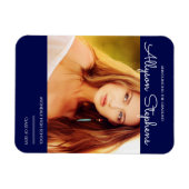 Elegant Script Photo Blue Afstuderen Aankondiging Magneet (Horizontaal)