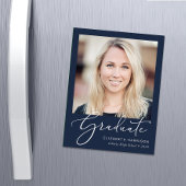Elegant Script Photo Blue Afstuderen Magnetische Uitnodiging