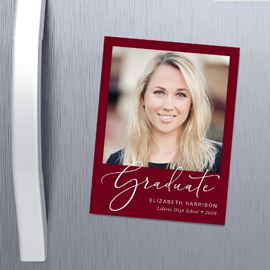 Élégant script photo Bourgogne Magnet de graduatio