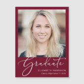 Élégant script photo Bourgogne Magnet de graduatio (Devant)