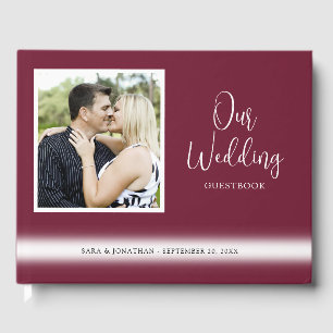 Elegant Script Photo Burgundy Wedding Gastenboek