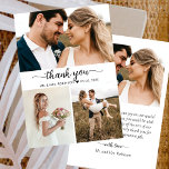 Élégant Script Photo Collage Mariage Merci<br><div class="desc">Elégante, minimaliste, moderne écriture à la main "Merci" Script photo Collage Card. Modèle mariage élégant avec trois (3) photos sur le devant et une (1) photo sur le dos. Doté d'un texte "Merci" dans un tourbillonnant lettrage à la main typographie ou script de calligraphie swash tail police en noir sur...</div>