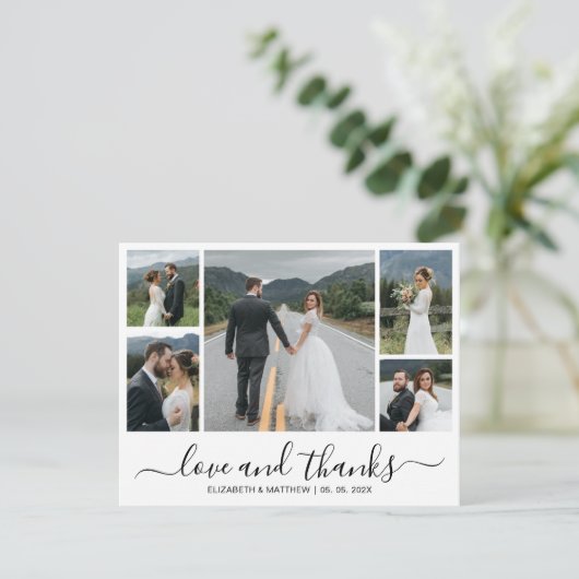 Élégant Script Photo Collage Mariage Merci (Debout devant)