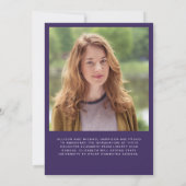 Elegant Script Photo Collage Paars Afstuderen Aankondiging (Achterkant)