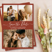 Elegant Script Photo Collage Terracotta Wedding Save The Date