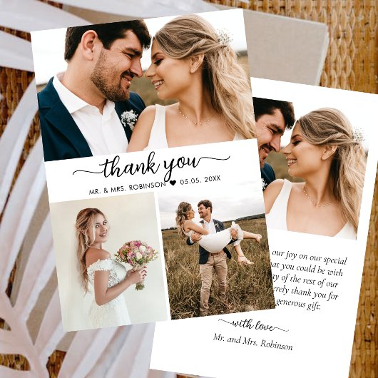 Elegant Script Photo Collage Wedding Hartelijk dan Bedankkaart