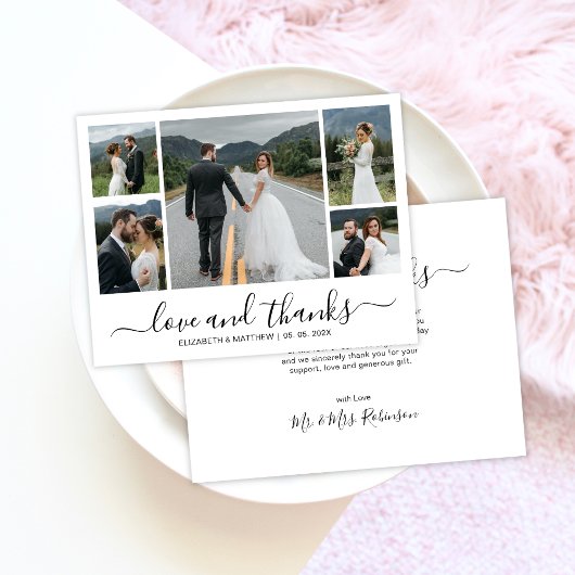 Elegant Script Photo Collage Wedding Hartelijk dan Bedankkaart