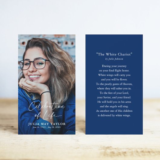 Elegant Script Photo Funeral Prayer Card