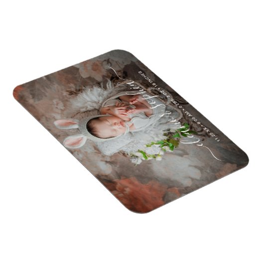 Elegant Script Photo Girl Birth Announement Magneet (Rechterzijde)