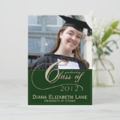 Élégant script photo Grad Invitation - Vert (Debout devant)