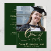 Élégant script photo Grad Invitation - Vert (Devant / Derrière)