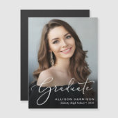 Élégant Script Photo Graduation Carte magnétique (Devant / Derrière)