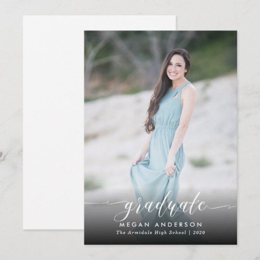 Élégant script photo graduation faire-part (Devant / Derrière)