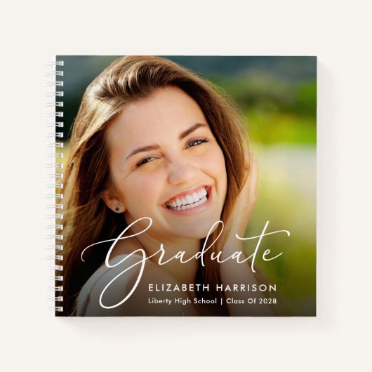 Elegant Script Photo Graduation Party Gastenboek Notitieboek (Voorkant)