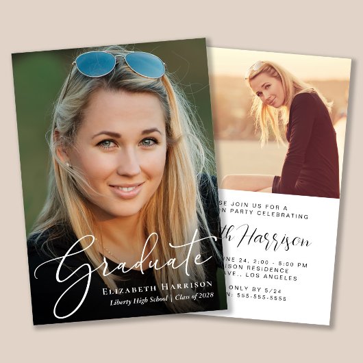 Élégant Script Photo Graduation Party Invitation
