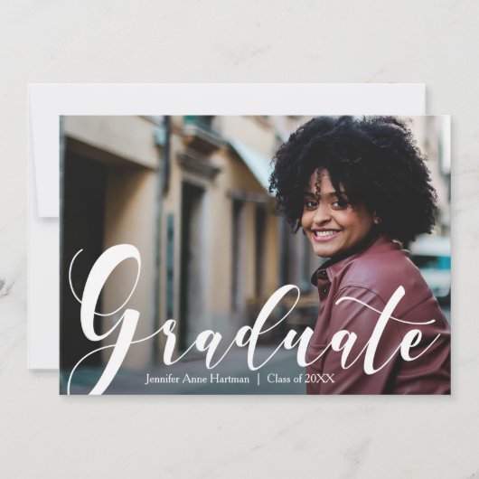 Elegant Script Photo Graduparty Kaart (Voorkant)