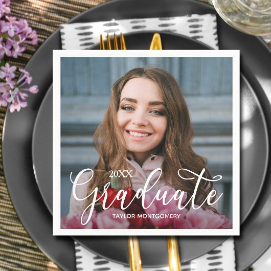 Elegant Script Photo Graduparty Servet