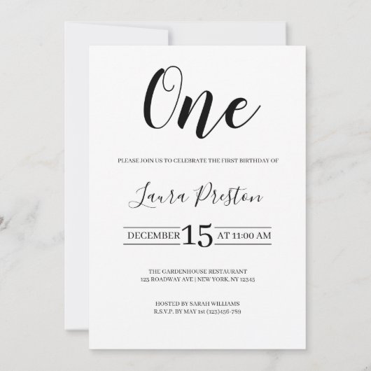 Élégant script photo Invitation à la fête d'annive (Dos)