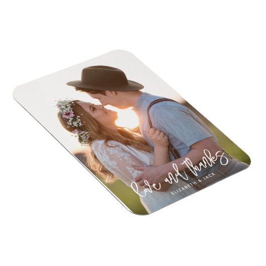 Elegant Script Photo Love and Bedankt Wedding Magneet (Rechterzijde)