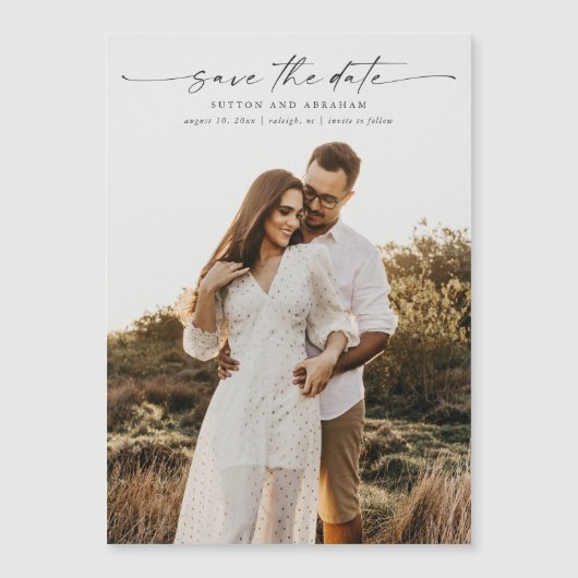 Élégant Script Photo Mariage Carte magnétique (Devant)