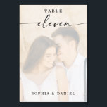 Élégant Script Photo Mariage Numéro de table Onze<br><div class="desc">Ce design présente une belle photo de votre choix. Cliquez sur le bouton "Cliquez pour customiser plus loin" pour modifier la couleur du libellé du script. Déplacer l'image au-dessus des calques superposés vers le centre. Voir la collection entière pour plus d'articles correspondants !</div>